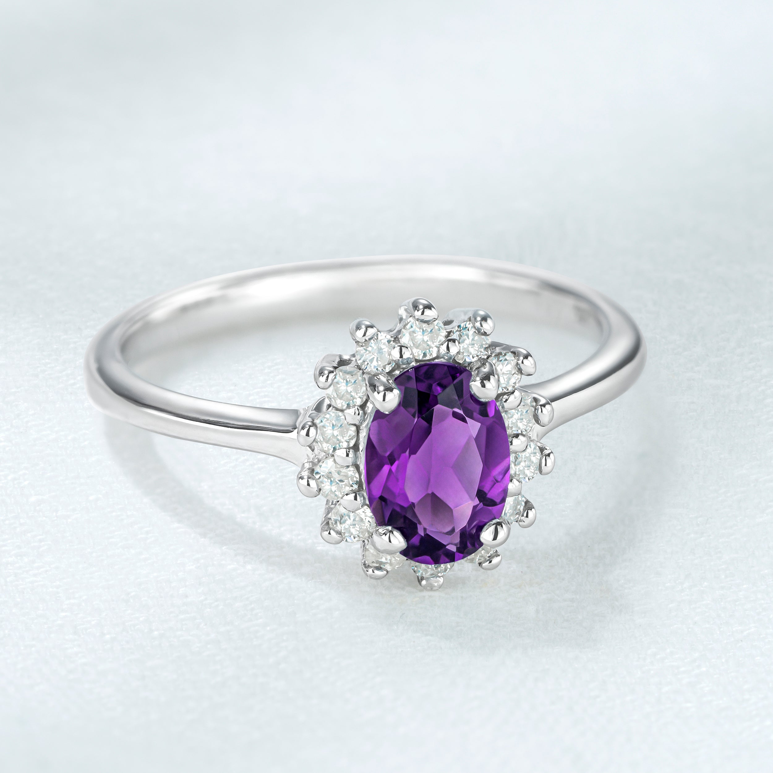 Amethyst 0.70ct And Diamond 925 Sterling Silver Ring